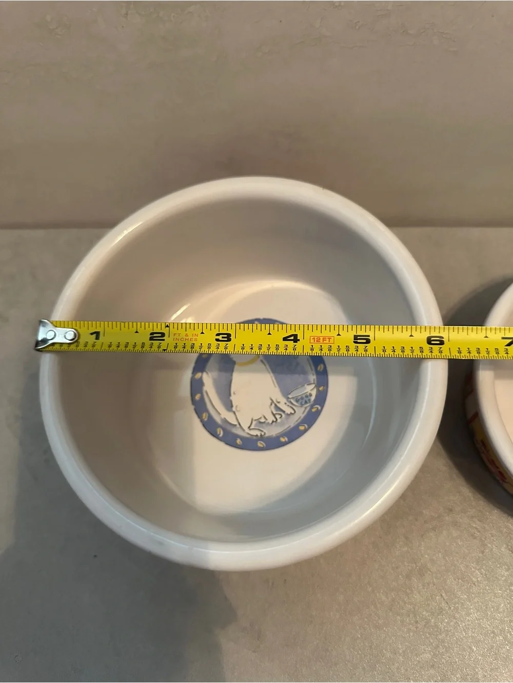 Riviera Van Beers Signature Cat Food & Water bowls (2) 'Feed Me Cat' NO CHIPS